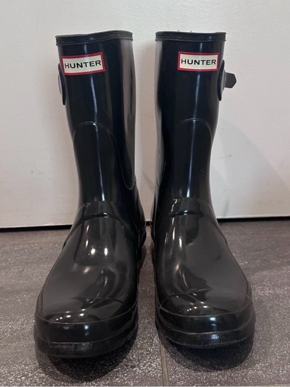 Hunter Original Short Gloss Rain Boots Black - Size US 10 / EU 42